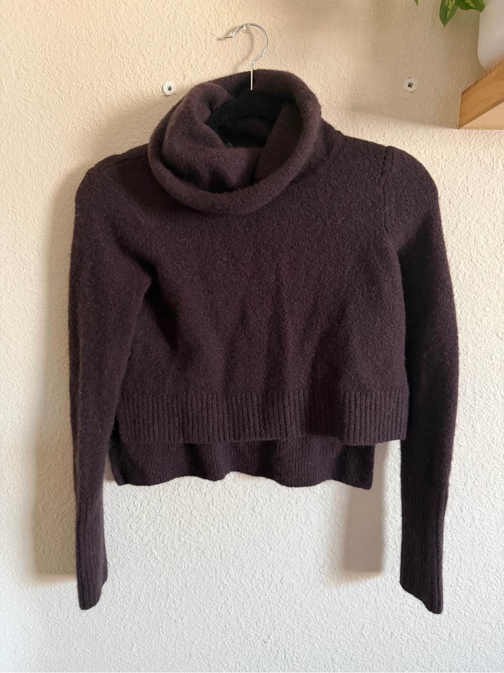 All Saints Chocolate Brown Cropped Cowl Neck Sweater